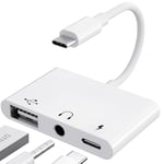 【3 in 1】 USB C to 3.5mm Jack Headphone Adapter with Charger OTG Cable Adapter, Type C to Aux Audio Earphones Splitter for Samsung Galaxy S22 Ultra S21 S20 I-Pad Pro Air Pixel 4 Laptops (White)