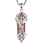 CELESTIA Phénix Pendentif Collier Pierre Femme Bronze Plaqué Argent Cornaline Pierre Rouge Bijoux Idee Cadeau Femme Maman Mamie