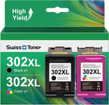 SWISS TONER Compatible pour HP 302XL 302 XL Recyclé Cartouches d'encre pour HP Envy 4525 4520 4522 4524 4520 Officejet 3833 3830 3834 3832 4650 4654 Deskjet 3630 2130 1110 (Noir/Colour).[G702]