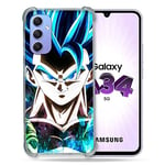 Cokitec Coque Renforcée en Verre Trempé pour Samsung Galaxy A34 5G Manga Dragon Ball Gogeta Visage