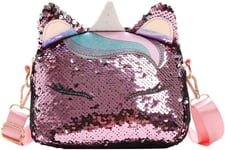 Crossbody Laukku Unicorn Sequins Mini Käsilaukut Flippy Glitter Messenger Kukkaro naisille tytöille (tumma pinkki)