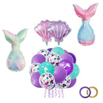 22Pcs Sirène Partie Décoration Ballon, Anniversaire Sirène Ballons, Sirène Décorations de Fête Feuille Ballon pour Enfants Fille, Parti Décoration à Thème Sirènes