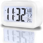 Yuanzeco 4.5" Display-Digital Clock with Large Screen,Night Light Digital Clock with Temperature Display,Alarm Clock with Battery Powered,Office,Kids,Elder Snooze Clock (white)