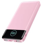 Batterie Externe 13800mAh, [Ultra Mince mais Puissant] Power Bank USB C 3A in & Out Chargeur Portable avec Affichage LED et Lampe de Poche Batterie Portable pour iPhone Galaxy Huawei - Rose Pâle