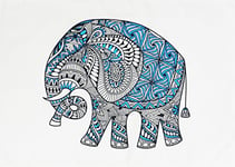 Half a Donkey The Blue Zentangle Elephant Design - Large Cotton Tea Towel by