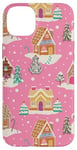 iPhone 14 Plus Preppy Pink Christmas Gingerbread House and Xmas Tree Winter Case