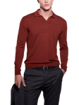 SISLEY Wool Blend Regular Fit Long Sleeve Polo Shirt, Red