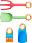 Fiskars Set d'Outils Manuels pour Enfants, Truelle à fleurs, Fourche à planter, Brosse et Truelle à planter sans manche, Set 4-en-1