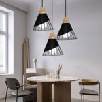 Lot de 3 Industriel Lustre Suspension Créatif Abat-jour Ø25cm en Forme Badminton en Métal et Bois Plafonnier Lampe E27 pour Chambre Salon Cuisine Noir