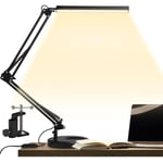 Led Lampe de Bureau avec Pince et Base Ronde, Lampe D'architecte 14W, Bras Réglable Pliable, 3 Températures de Couleur 10 Niveaux de Luminosité