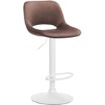 Tabouret de bar chaise haute x1 avec repose-pieds en velours marron piètement métallique blanc