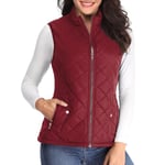 MISS MOLY Femme Matelassé Doudoune sans Manche Zip Col Montant Veste Chaud Hiver Rouge - M