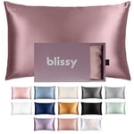 BLISSY Silk Pillowcase - 100% Pure Mulberry Silk - 22 Momme 6A High-Grade Fibers - Satin Pillow Cover for Hair & Skin - Regular, Queen & King with Hidden Zipper (King, Plum)