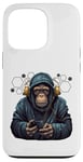 Coque pour iPhone 13 Pro DJ rave à capuche gorille avec casque gamer professionnel