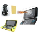 Pack 3 en 1 Nintendo New 2DS XL : Housse silicone jaune - Chargeur USB - Protection écran verre trempé - Straße Game ®