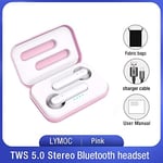 VCX TWS Wireless Earphones Bluetooth 5.0 Headsets Worktime 4Hrs Touch Earbuds Stereo Headphones Mic for IOS and Android (Color : Pink fabric bag)