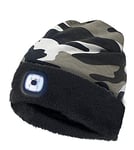 Velamp Attila Bonnet avec lumière Frontale LED, 100 Lumen, Rechargeable, Lavable. Doublé de Polaire. pour Le Camping, Le Jogging, Le Travail Adulte Unisexe, Camouflage Blanc, Unique