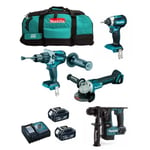 MAKITA Kit MK402 (DHP481 + DHR171 + DGA504 + DTD153 + 2 x 5,0 Ah + DC18RC + LXT600)