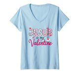 Womens Jesus Is My Valentine Christian V-Neck T-Shirt