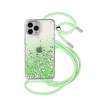 Coque Paillette iPhone 13 Pro Max Cordon Amovible Coins Antichocs Dégradé Vert