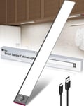 Reglette LED Cuisine Sous Meuble Rechargeable USB, 2500mAh 40cm Dimmable Lampe Placard Detecteur de Mouvement Barre Sans Fil Lumiere Capteur PIR a Pile pour Escalier Interieur Armoire