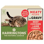 Harringtons Complete Wet Pouch Grain Free Hypoallergenic Adult Cat Food Meaty in Gravy Pack 72x85g - Beef, Chicken, Lamb & Turkey - Making Mealtimes Meatier