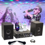 Pack KARAOKE-STAR2MKII Enfant - 2 Enceintes 2 Micros 1 Ampli Bluetooth USB SD 100W - Jeu Lumière Astro Rotatif LEDS RGB - Cadeau