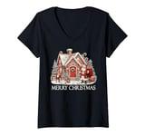 Womens Merry Christmas Gingerbread House Baking Party Family Xmas V-Neck T-Shirt