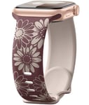 Maledan Floral Engraved Strap Compatible with Apple Watch Straps 41mm 40mm 38mm 42mm for Women, Two-Tone Flower Silicone Sport Band for iWatch SE Series 10 9 8 7 6 5 4 3 2 1, Smoky Purple/Starlight