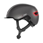 ABUS Urban Helm HUD-Y à LED arrière magnétique rechargeable & fermeture magnétique - casque de vélo cool pour usage quotidien - pour hommes et femmes - Titane/Rouge Mat, taille L