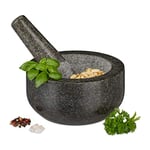 Relaxdays Mortier en granit avec pilon, robuste, pour épices, herbes, mortier en pierre polie, d. 16 cm, 400 ml, gris