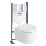 Pack wc suspendu sans bride compact Duravit Me by Starck + bâti support grohe Rapid sl Projet + abattant + plaque chromé