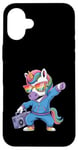 Coque pour iPhone 16 Plus Licorne dans les années 80 avec enregistreur cassette