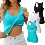 Charmo Women's Vests Top with Shelf Bra Wide Strap Camisole Sleeveless Summer Tops Pack of 3