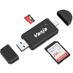 Vanja USB 3.0 Lecteur Cartes SD, USB C/USB 3.0, Adaptateur Carte SD/Micro SD pour Computer/Laptop/Camera/PC/Android Phone,Adaptateur Micro SD vers USB pour MacBook iPhone 15 16 Pro Max iPad Pro