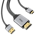 Câble HDMI vers USB C 4k@60Hz, câble adaptateur HDMI vers USB Type C 2 m avec câble d'alimentation USB, compatible pour MacBook Pro, Nreal air, iMac, XPS, moniteur portable tactile