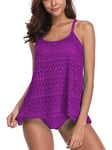 FLYILY Femme Tankini Maillot de Bain Bikini Set 2 Pièces Shorty avec Gilet Gaze sans Manches Beachwear Taille Grande(Purple,M)