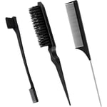 Pcs Slick Brush Set, Plastic Bristle Hair Brush Teasing Comb Edge Hair Brush Teasing Brush Set, Rat Tail Comb Double Sided Edge Brush Black