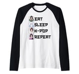 Eat Sleep K-Pop Repeat Anime Fan Korean Music Finger Heart Raglan Baseball Tee