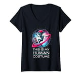 Womens Cool Alien Design This is My Human Costume Art V-Neck T-Shirt