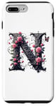 Coque pour iPhone 7 Plus/8 Plus Letter N Initial Floral Monogram Rose Pink Flower Butterfly