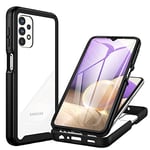 CENHUFO Coque Samsung A32 5G, Antichoc Housse avec Protection d'écran, 360° Protégé Téléphone Etui Double Face Case Robuste Transparent Portable Intégrale Coque pour Samsung Galaxy A32 5G - Noir