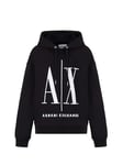 Armani Exchange Women's Icon Project Hoodie, Embroidered Logo Hooded Sweatshirt, Black, S