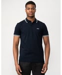 BOSS Green Paul Mens Short Sleeve Polo Shirt With Contrast Tipping NOS - Dark Blue - Size Medium