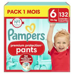 Pampers Premium Protection Pants, Taille 6, 132 Couches-Culottes, 15kg+, Notre Meilleur Confort & Protection, Maintien 360° Contre Les Fuites et Matières Ultra-Douces, Pack 1 Mois