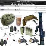 Carp Fishing set up Cradle 2 Rods Reels Bite Alarms Holdall Pod Bag Boilies 4pc