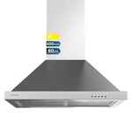 Cecotec Hotte aspirante 60 cm Pyramidale Bolero Flux PM 606500 Inox A. Moteur 165 W, Finition inox, Aspiration 650 m3/h, Commande mécanique, 3 niveaux de puissance, Lumière et Filtre à charbon