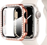 Miimall Coque pour Apple Watch Series 7/8/9 41mm, avec Film de Protection d'écran en Verre, Strass à Paillettes, pour iWatch 41mm (Or Rose)