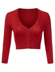 Irevial Boléro Femme Manches Longues Tricot Cardigan Respirant Gilet Femme Veste avec Boutons Tops Elegante Hauts Chic Rouge,XS