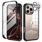 seacosmo Coque pour iPhone 16 Pro 6,3 Pouces, Antichoc Housse avec [Verre Trempé et Caméra Protecteur] 360° Protégé Etui Double Face Case Robuste Transparent Intégrale Coque pour iPhone 16 Pro - Noir